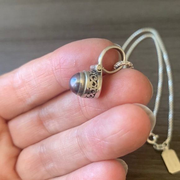 Freshwater‎ Pearl and Silver Filigree Pendant on Silver Box Chain Necklace 16” - Picture 8 of 10